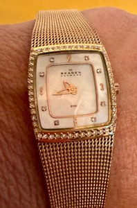 lot 97 image: Womens Skagen Wristwatch Mother of Pearl Dial and Gold Tone Mesh Band