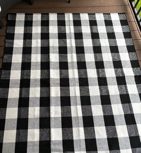 lot 56 image: Charming Black and White Checkered Indoor  Outdoor Rug