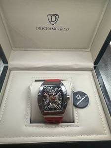 lot 21 image: Brand New Deschamps & Co. Automatic Skeleton Dial Exhibition Back Watch $993 Retail