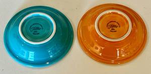 lot 13 image: Fiestaware Lot of 2 5.5 Saucer  Bowl Dishes - Aqua and Orange - Vintage Fiesta Brand China Dinnerware