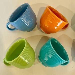 lot 16 image: Fiestaware Lot of 8 Fiesta Cups  Small Mugs - Various Colors - Vintage Fiesta Brand China Dinnerware
