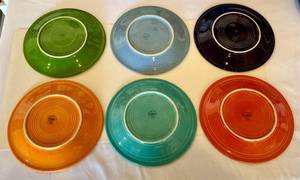lot 22 image: Fiestaware Lot of 6 Large Fiesta Plates 10.5 - Various Colors - Vintage Fiesta Brand China Dinnerware