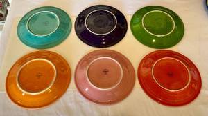 lot 23 image: Fiestaware Lot of 6 Large Fiesta Plates 10.5 - Various Colors - Vintage Fiesta Brand China Dinnerware