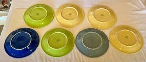 lot 24 image: Fiestaware Lot of 7 Large Fiesta Plates 10.5 - Various Colors - Vintage Fiesta Brand China Dinnerware