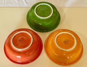 lot 30 image: Fiestaware - 3 Large Fiesta Bowls 8.5 - Various Colors - Vintage Fiesta Brand China Dinnerware