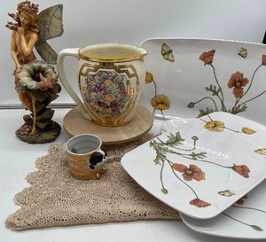 Vintage Gold Trim Art Deco Style Lusterware Pitcher 6.5 and Decor Misc Lot
