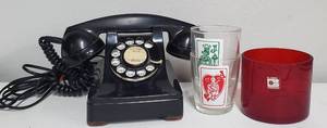 Reproduction Vintage Phone Push Button and Blenko Glass Votive