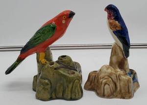 Antique Porcelain Flower Frogs - Bird Figures - Marked Japan