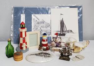 Ship and Shells Neat Miniature Brass Ship