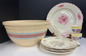 Oversized Crock Bowl UA 14 Diameter, Batter Bowl and Misc Dishes