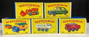 Match Box Series Cars with Boxes #60 Blue Truck with Site Office and #s 58, 61, 63, 64