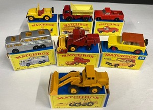 Matchbox Series Cars Lot of Seven (7) a Lesney Product with boxes #69 Hatra Tractor Shovel and #s 18,65,66,70,71,72