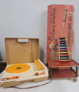 Vintage Badminton Set, Childs Record Player, Tin Toys