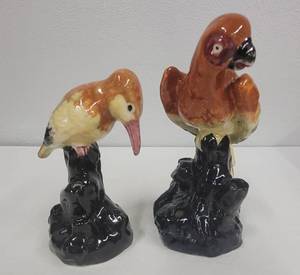Antique Porcelain Flower Frogs Bird Figurines Marked Japan