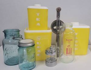 Vintage Kitchen Lot and Yellow Canisters