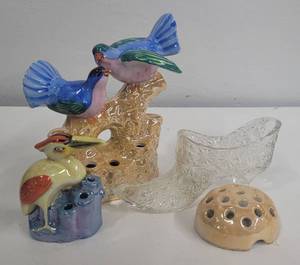 Lusterware Flower Frogs Birds