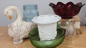 Ruby Red Lotus Bowl, Swan Planter, Miscellaneous Glassware