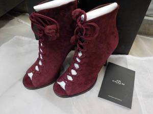 lot 49 image: New Coach Lena Lux Suede Burgundy Shoes size 5m