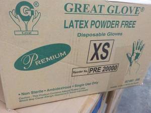lot 79 image: 1000 Great Glove Latex Powder Free Disposable Gloves- size XS