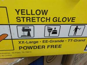 lot 81 image: 1000 Valu Guard Yellow Stretch Powder Free Disposable Gloves size XX Large