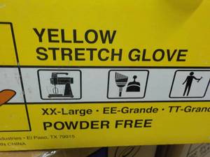 lot 80 image: 1000 Valu Guard Yellow Stretch Powder Free Disposable Gloves size XX Large