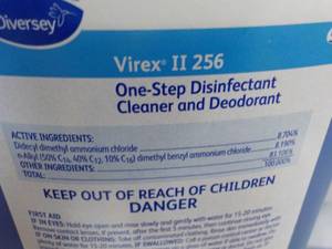 lot 89 image: 6 qt Bottles Diversey Virex II 256 One Step Disinfectant Cleaner and Deodorant