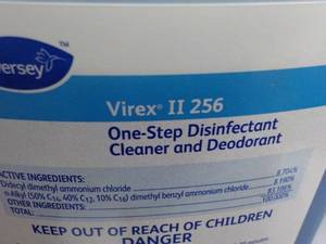 lot 90 image: 6 qt Bottles Diversey Virex II 256 One Step Disinfectant Cleaner and Deodorant