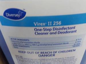 lot 91 image: 6 qt Bottles Diversey Virex II 256 One Step Disinfectant Cleaner and Deodorant