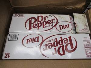 lot 139 image: Diet Dr Pepper 24 cans- 1 damaged...