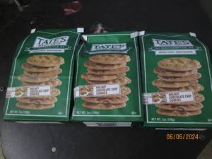 lot 72 image: 3 bags of tates bake shop walnut chocolate chip cookies best buy date of april 2024