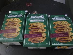 lot 76 image: 3 bags of tates bake shope oatmeal raisin cookies 7 oz bags best buy date of april 2024