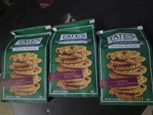 lot 80 image: 3 bags of tates bake shop oatmeal raisian cookies 7 oz bags best buy date of december 2023