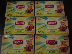 lot 92 image: 6 packages of lipton decaffeinated black tea 50 tea bags each package