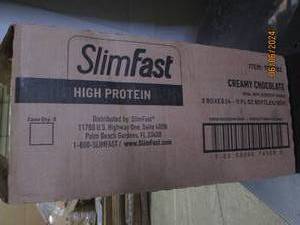 lot 133 image: case of 12 bottles of slim faset high protien chreamy chocolate drinks best buy date of 52024