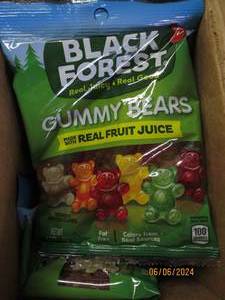 lot 141 image: case of 124.5 oz bags of black forest gummy bears best buy date of 42023