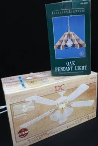 lot 76 image: NIB CEILING FAN WITH LIGHTS  NIB RETRO LIGHT FIXTURE