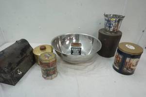 lot 28 image: Tins &  Mixing Bowl