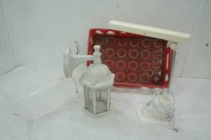 lot 44 image: Plastic Coca-Cola Crate, Desk Lamp, Outside Light, clear plastic bin
