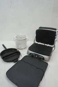 lot 75 image: GE Griddle with extra hot surfaces, Proctor Silex Crockpot and SandwichOmelet maker