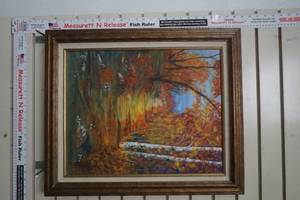 lot 83 image: Wood Framed Fall Landscape Signed Painting