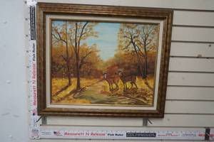 lot 85 image: Framed Deer In The Wild Landscape signed painting