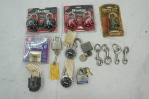lot 138 image: New & Used Master Locks with Keys and combinations