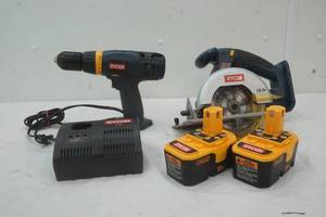 lot 155 image: Ryoal Drill and Skill Saw 18 volt with batteries and Charger