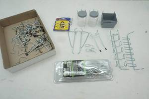 lot 160 image: New 20pc Peg Hook Set with a variety of peg hooks and containers