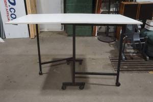 lot 235 image: White Adjustable Table on Wheels