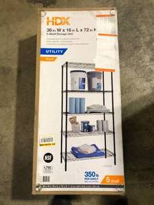 lot 41 image: HDX 5-Tier Steel Wire Shelving Unit in Black (36 in. W x 72 in. H x 16 in. D)    Customer Returns See Pictures
