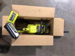 lot 10 image: RYOBI 40V HP Brushless 14 in. Battery Chainsaw with 4.0 Ah Battery and Charger Customer Returns See Picture