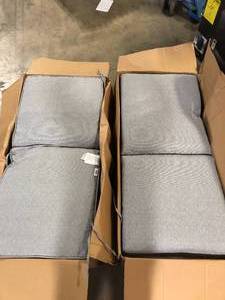 lot 20 image: 8 Pieces of Hampton Bay 21 in. x 20 in. One Piece High Back Outdoor Dining Chair Cushion in Stone GrayCustomer Returns See Picture