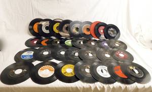 lot 53 image: Lot of 31 Vintage 45 RPM Records Including Bing Crosbys White Christmas