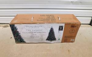 lot 68 image: New in Box 7 Foot Prelit White Lights Lightly Flocked Wyoming Fir